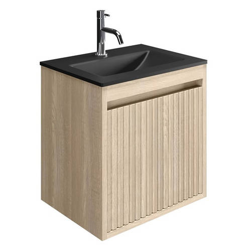 Larger image of Crosswater Flute Wall Unit With Black Glass Basin (475mm, Navarra Oak, 1TH).