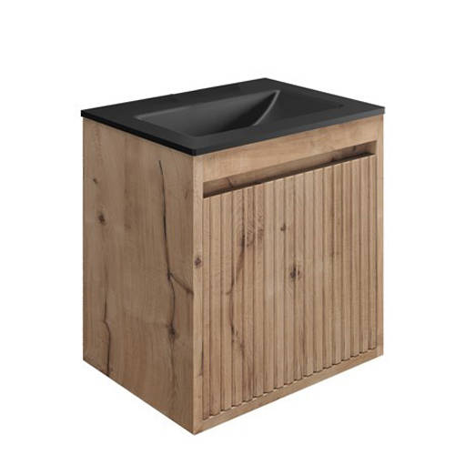 Larger image of Crosswater Flute Wall Unit With Black Glass Basin (475mm, Windsor Oak, 0TH).