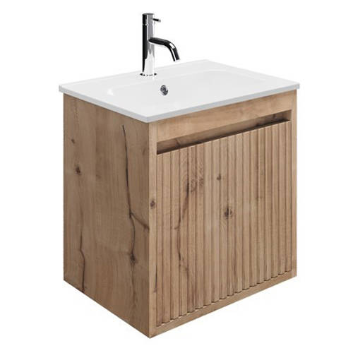 Larger image of Crosswater Flute Wall Unit With Ceramic Basin (475mm, Windsor Oak, 1TH).