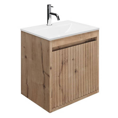 Larger image of Crosswater Flute Wall Unit With White Glass Basin (475mm, Windsor Oak, 1TH)