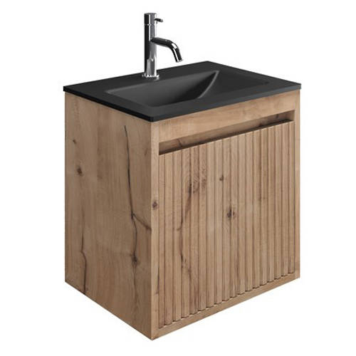 Larger image of Crosswater Flute Wall Unit With Black Glass Basin (475mm, Windsor Oak, 1TH).