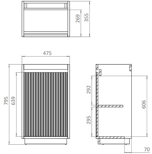 Technical image of Crosswater Flute Vanity Unit With White Glass Basin (475mm, Navarra Oak, 0TH).