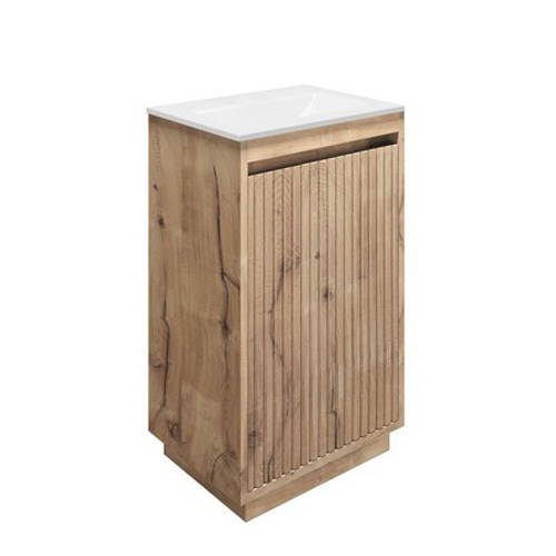 Larger image of Crosswater Flute Vanity Unit With White Glass Basin (475mm, Windsor Oak, 0TH)