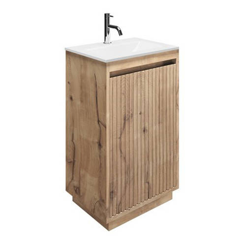 Larger image of Crosswater Flute Vanity Unit With White Glass Basin (475mm, Windsor Oak, 1TH)