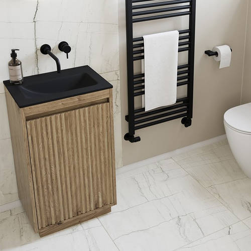 Example image of Crosswater Flute Vanity Unit With Black Glass Basin (475mm, Windsor Oak, 1TH)
