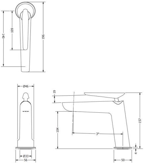Technical image of Crosswater Foile Basin Mixer Tap With Lever Handle (Chrome).