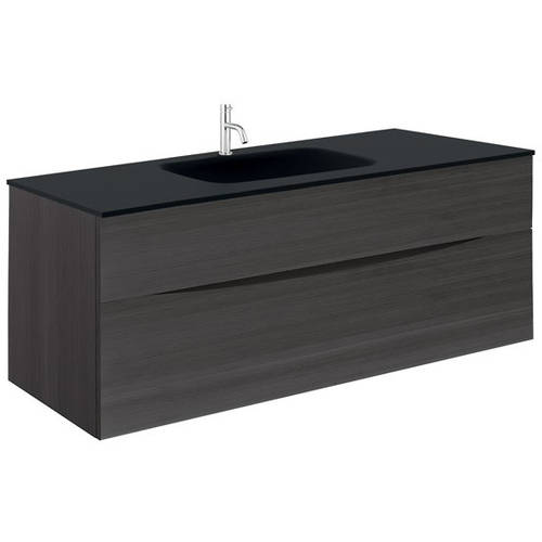 Larger image of Crosswater Glide II Vanity Unit With Black Glass Basin (1000mm, Steelwood, 1TH).