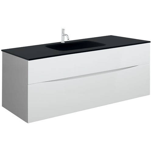 Larger image of Crosswater Glide II Vanity Unit With Black Glass Basin (1000mm, White Gloss, 1TH).