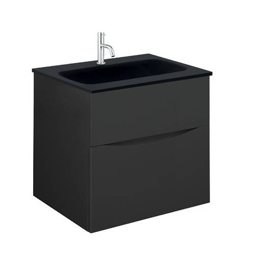 Larger image of Crosswater Glide II Vanity Unit With Black Glass Basin (500mm, Matt Black, 1TH).