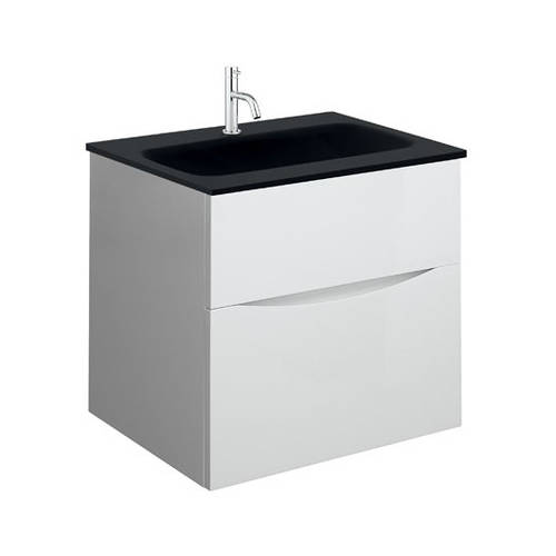 Larger image of Crosswater Glide II Vanity Unit With Black Glass Basin (500mm, White Gloss, 1TH).