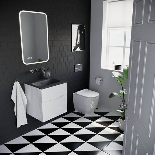 Example image of Crosswater Glide II Vanity Unit With Black Glass Basin (500mm, White Gloss, 1TH).