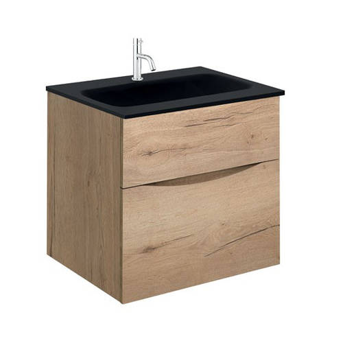 Larger image of Crosswater Glide II Vanity Unit With Black Glass Basin (500mm, Windsor Oak, 1TH)