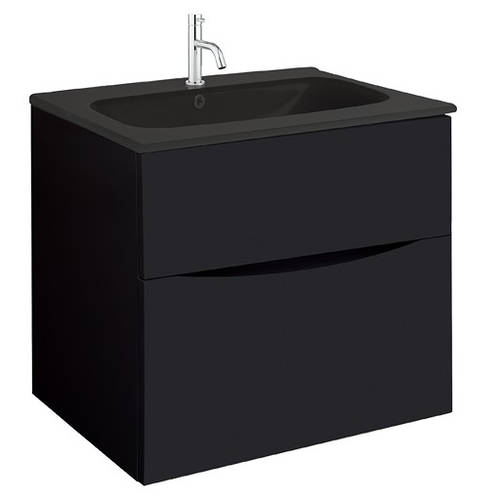 Larger image of Crosswater Glide II Vanity Unit With Black Glass Basin (600mm, Matt Black, 1TH).