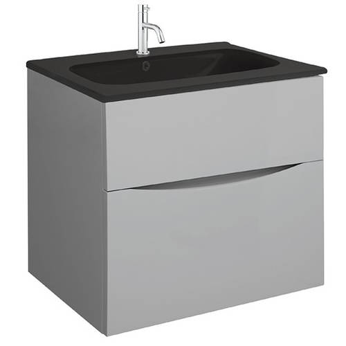 Larger image of Crosswater Glide II Vanity Unit With Black Glass Basin (600mm, Storm Grey, 1TH).