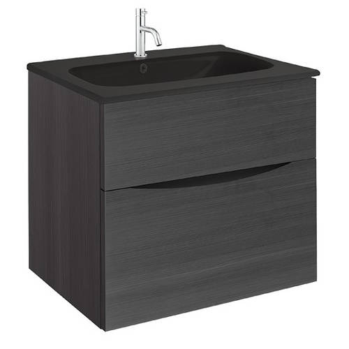 Larger image of Crosswater Glide II Vanity Unit With Black Glass Basin (600mm, Steelwood, 1TH).