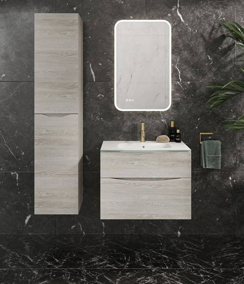 Example image of Crosswater Glide II Vanity Unit With White Glass Basin (700mm, Nordic Oak, 1TH).