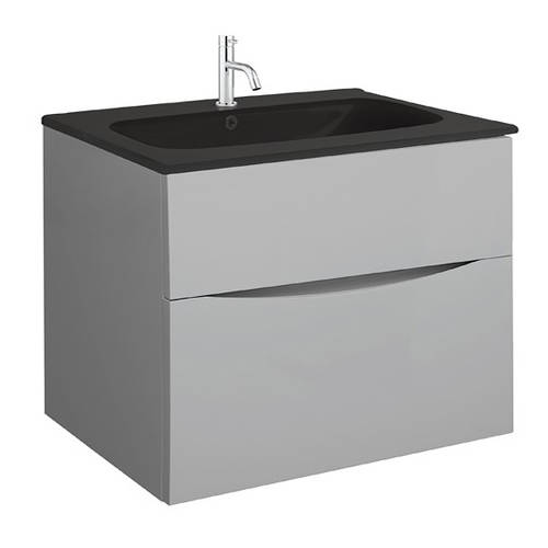 Larger image of Crosswater Glide II Vanity Unit With Black Glass Basin (700mm, Storm Grey, 1TH).