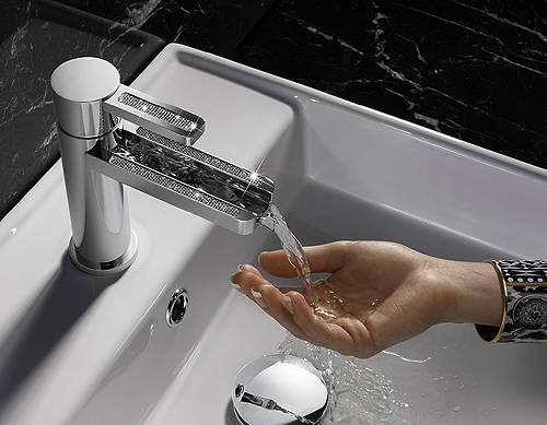 Example image of Crosswater Gallery Glitter Waterfall Basin Mixer Tap With Lever Handle.