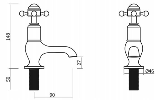 Technical image of Crosswater Belgravia Basin Taps (Crosshead, Nickel).