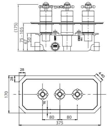Technical image of Crosswater Belgravia Crosshead 2 Outlet Shower Valve (Horizontal, Nickel).