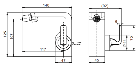 Technical image of Crosswater KH Zero 1 Bidet Mixer Tap With Lever Handle & Waste (Chrome).