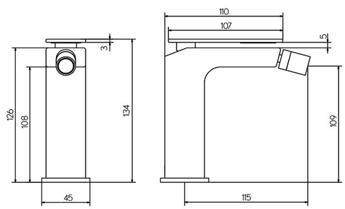 Technical image of Crosswater KH Zero 3 Bidet Mixer Tap With Lever Handle & Waste (Chrome).