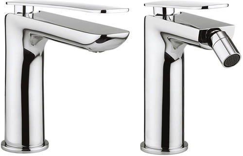 Larger image of Crosswater KH Zero 2 Basin & Bidet Mixer Taps Pack With Lever Handles.