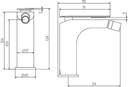 Technical image of Crosswater KH Zero 2 Basin & Bidet Mixer Taps Pack With Lever Handles.