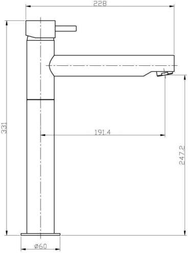 Technical image of Crosswater Kai Lever Showers Tall Basin Mixer Tap With Swivel Spout (Chrome).