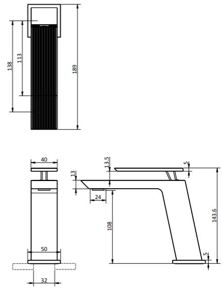 Technical image of Crosswater Limit Mono Basin Mixer Tap (Brushed Brass).