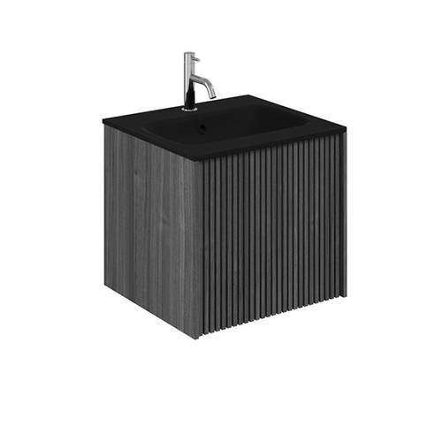 Larger image of Crosswater Limit Wall Hung Vanity Unit, Black Glass Basin (500mm, Steel).