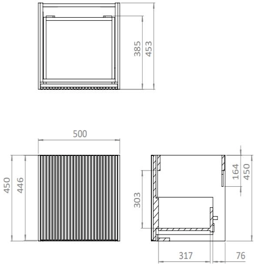 Technical image of Crosswater Limit Wall Hung Vanity Unit, Black Glass Basin (500mm, Steel).