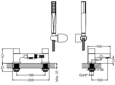 Technical image of Crosswater Planet Bath Shower Mixer Tap With Kit (Chrome).