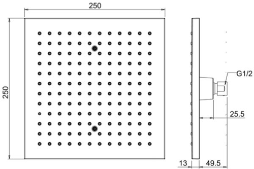 Technical image of Crosswater Planet Square Shower Head & Wall Arm (250x250mm).