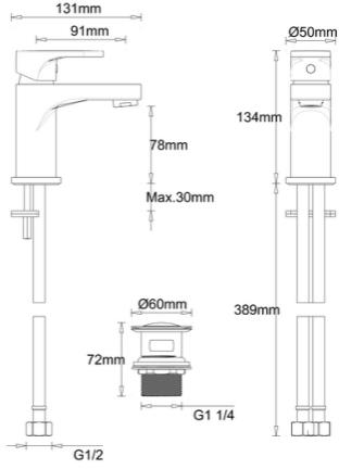 Technical image of Crosswater Style Mini Monoblock Basin Tap With Waste (Chrome).