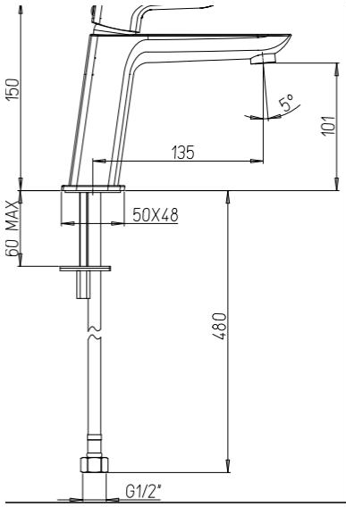 Technical image of Crosswater North Basin Mixer Tap (Matt Black).