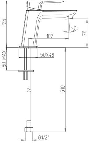 Technical image of Crosswater North Mini Basin Mixer Tap (Matt Black).