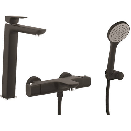 Larger image of Crosswater North Tall Basin & Wall Mounted BSM Tap Pack & Kit (Matt Black).