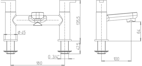 Technical image of Crosswater Nova Basin & Bath Filler Tap Pack (Chrome).