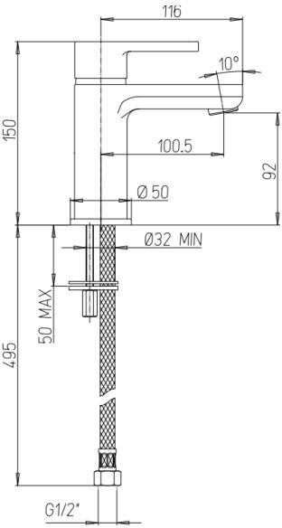 Technical image of Crosswater Nova Basin Mixer Tap (Chrome).