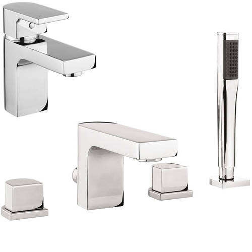 Larger image of Crosswater Planet Basin & 4 Hole Bath Shower Mixer Tap Pack With Kit (Chrome).