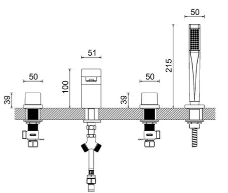 Technical image of Crosswater Planet Basin & 4 Hole Bath Shower Mixer Tap Pack With Kit (Chrome).