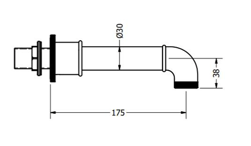 Technical image of Crosswater Industrial Wall Mounted Bath Filler Tap (Unlac Brushed Brass).