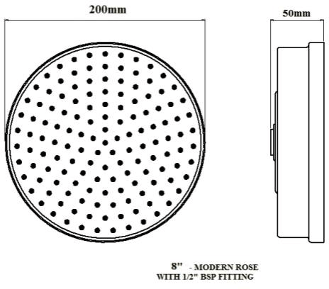 Technical image of Crosswater Industrial Shower Head 8" (Unlacquered Brass).