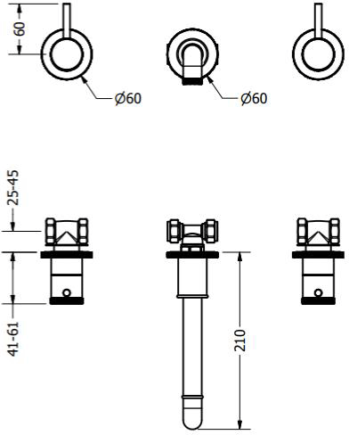 Technical image of Crosswater Industrial Wall Mounted Basin Mixer Tap (Unlac Brushed Brass).