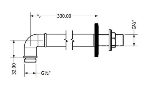 Technical image of Crosswater Industrial Wall Mounted Shower Arm (Unlac Brushed Brass).