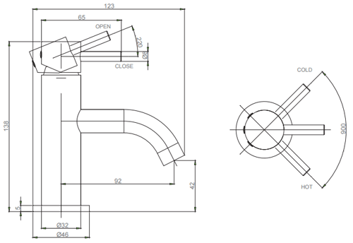 Technical image of Crosswater MPRO Basin Mixer Tap With Lever Handle (Spectrum).