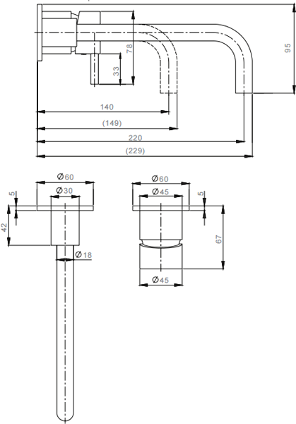 Technical image of Crosswater MPRO Wall Mounted Basin Mixer Tap (2 Hole, Matt White).