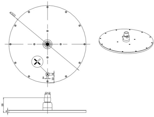 Technical image of Crosswater MPRO Round Shower Head 300mm (Matt White).
