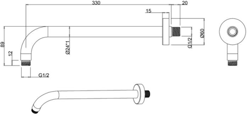 Technical image of Crosswater MPRO Wall Mounted Shower Arm (Nickel).